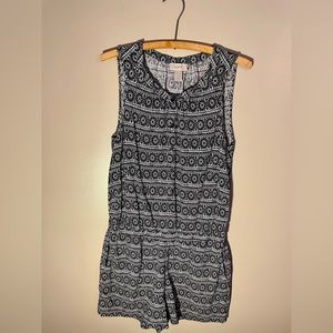 Loft Women’s Sleeveless Shorts Romper Black/White Print Linen Blend Size S